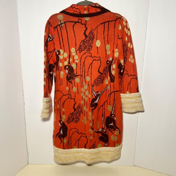 Lia Molly Anthropologie Sweater Monkey Print Double Button Gold Tan Red/Brown - Picture 4 of 7